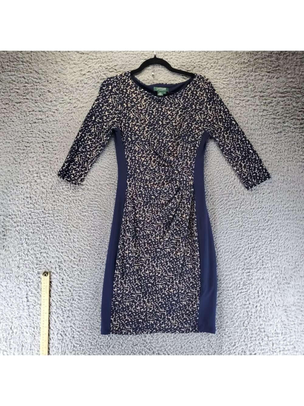 Lauren Ralph Lauren Dress Womens 4 Blue Sheath Animal Print Side Panels Stretch